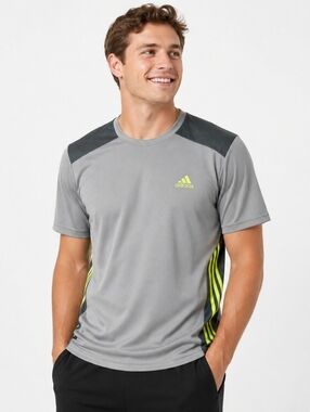 Adidas Shirt Climacool Mens Large Grey and Green Shirt Lightweight Short Sleeve